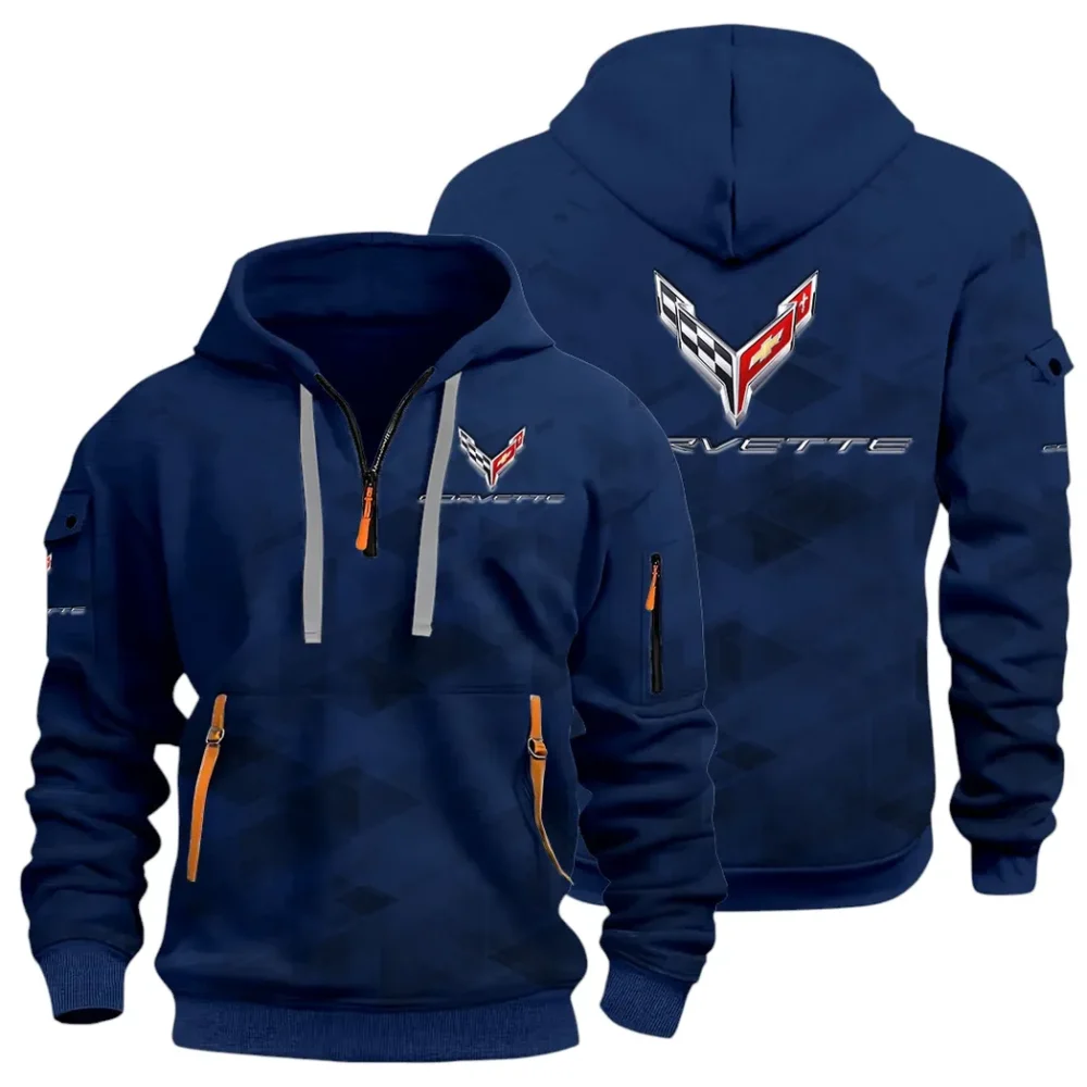 Racing Classic Hoodie Half Zip 3D Print, Adventure-Ready Streetwear CAR514 - Navy