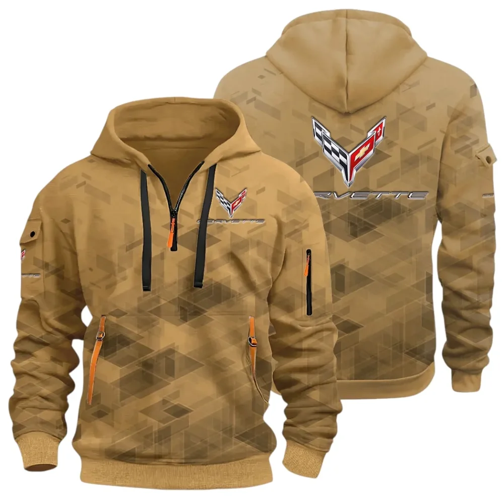 Racing Classic Hoodie Half Zip 3D Print, Adventure-Ready Streetwear CAR514 - Khaki - Image 3