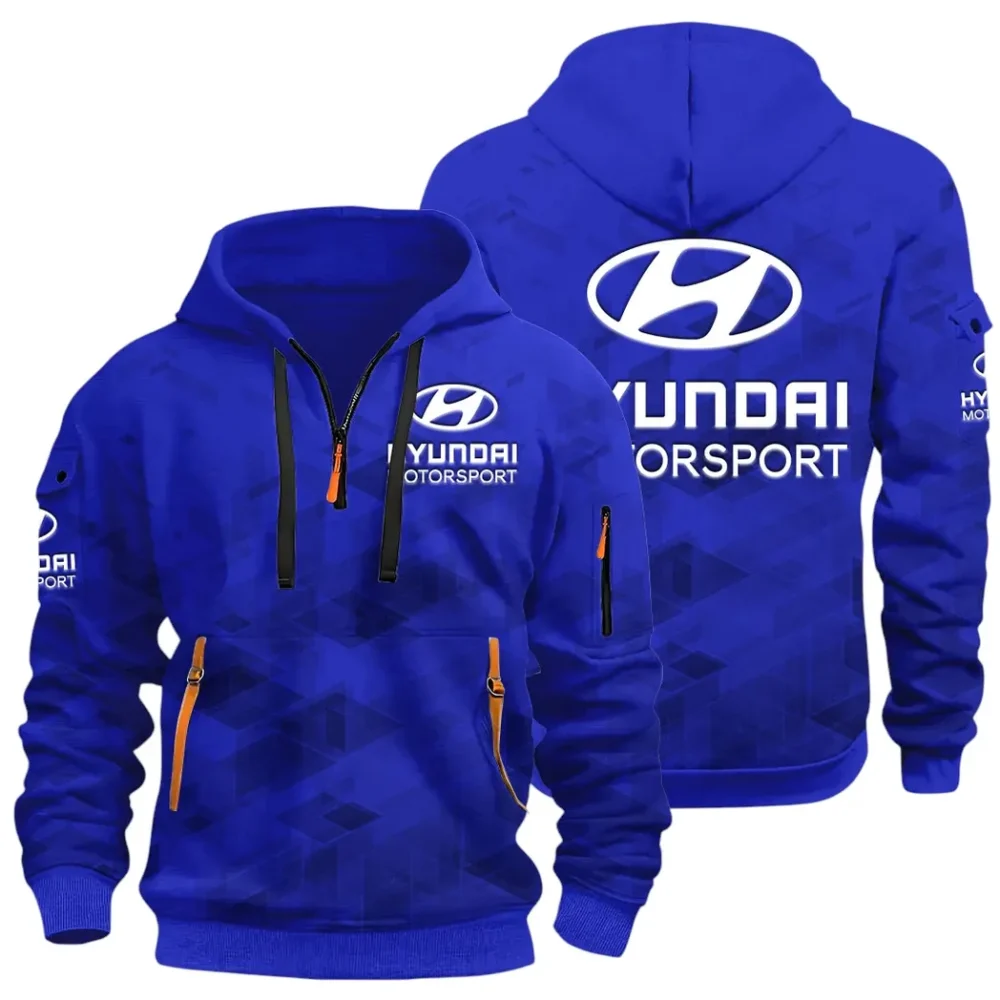 Racing Vibe Hoodie Half Zip 3D Print, Adventure-Ready Streetwear CAR514 - Blue
