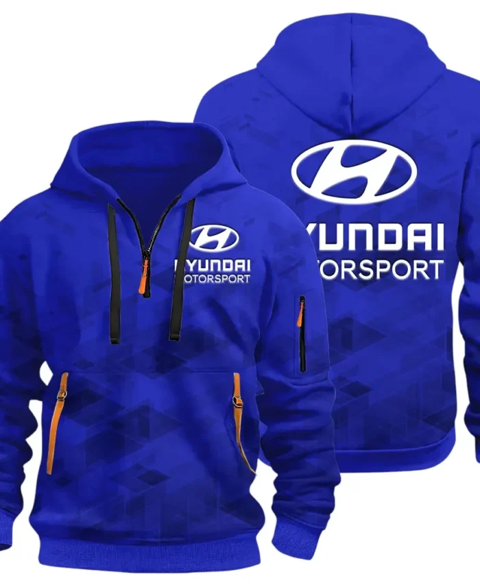 Racing Vibe Hoodie Half Zip 3D Print, Adventure-Ready Streetwear CAR514 - Blue
