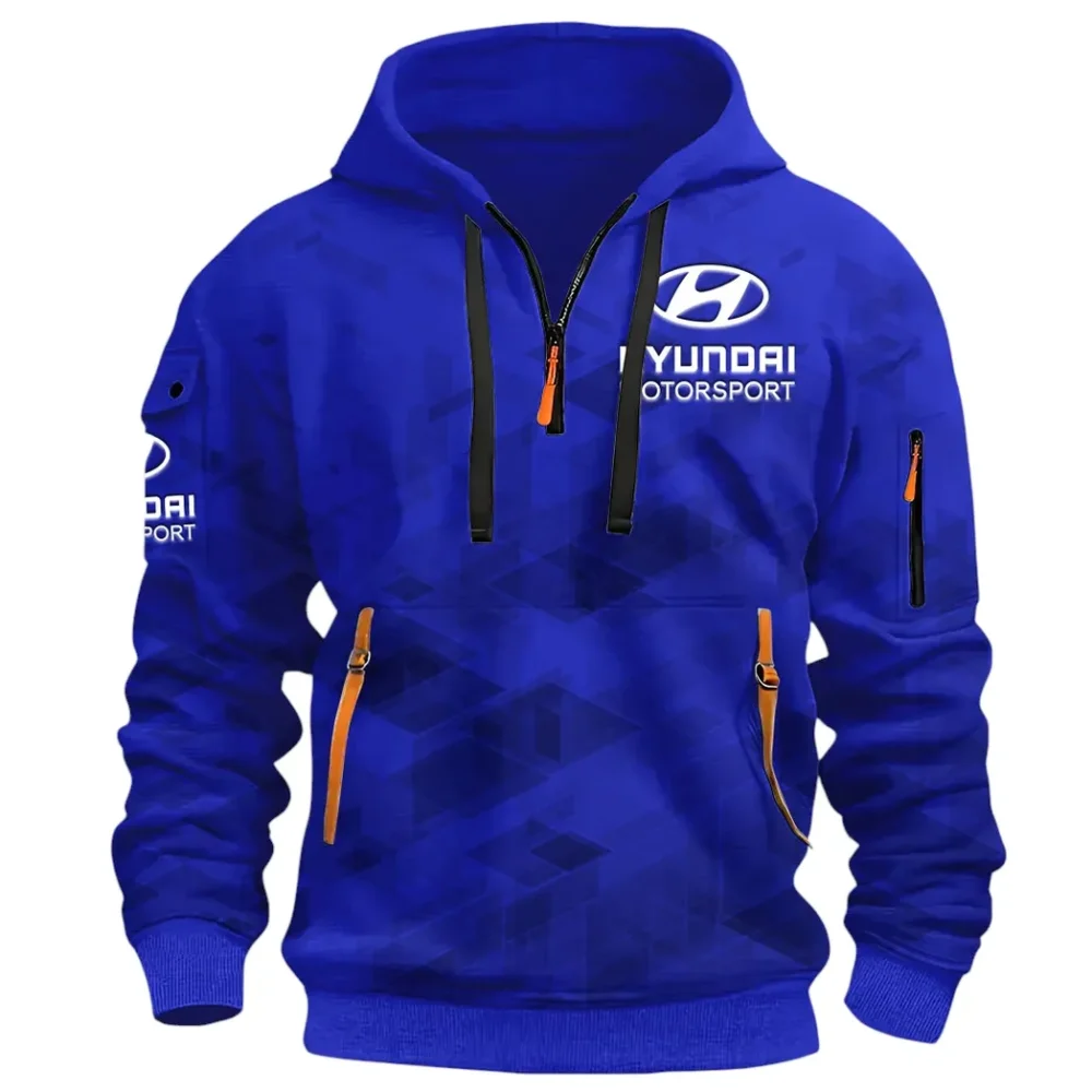 Racing Vibe Hoodie Half Zip 3D Print, Adventure-Ready Streetwear CAR514 - Blue - Image 2