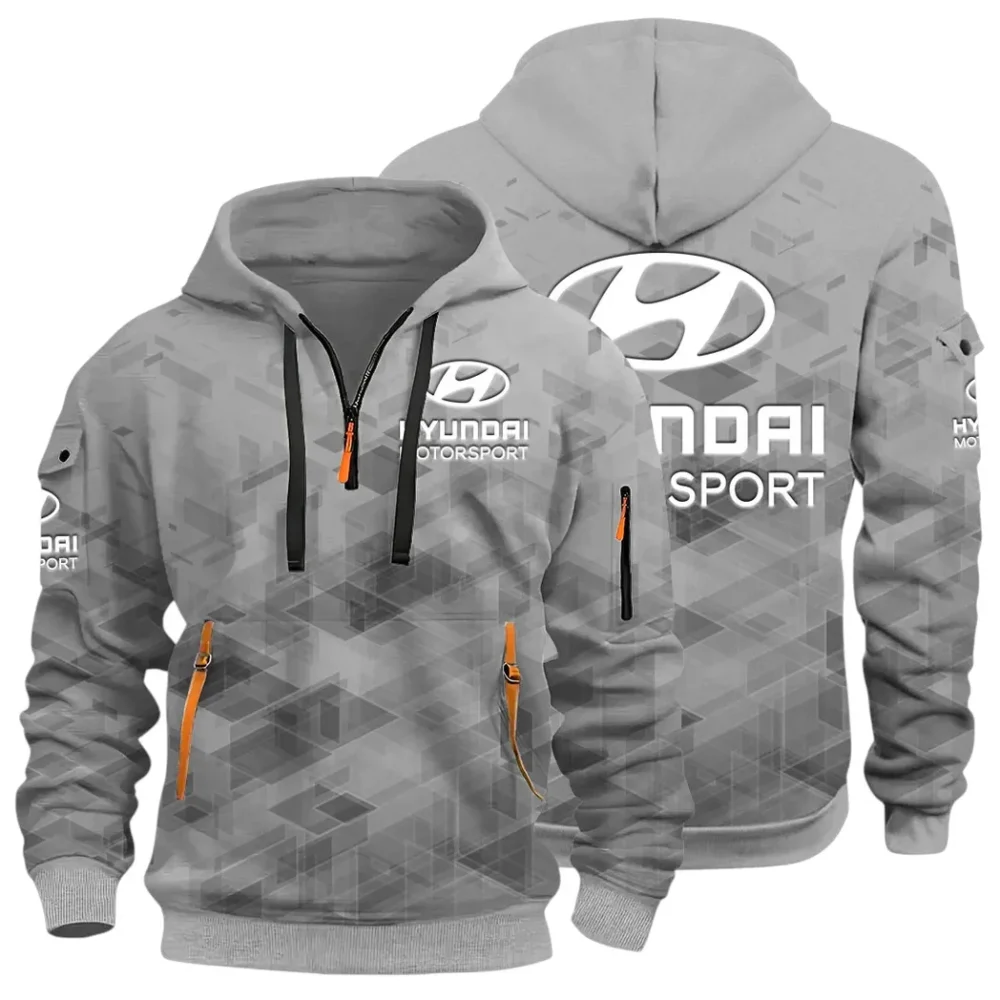 Racing Vibe Hoodie Half Zip 3D Print, Adventure-Ready Streetwear CAR514 - Gray