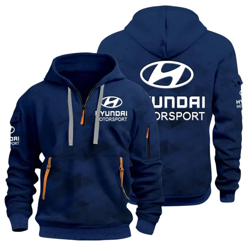 Racing Vibe Hoodie Half Zip 3D Print, Adventure-Ready Streetwear CAR514 - Navy