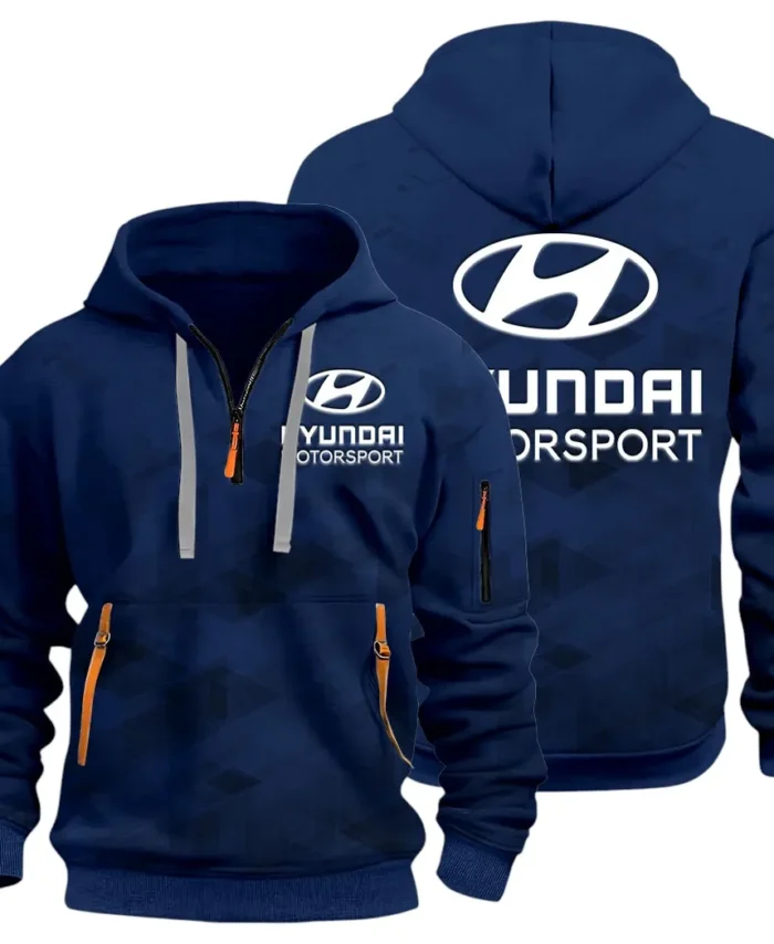 Racing Vibe Hoodie Half Zip 3D Print, Adventure-Ready Streetwear CAR514 - Navy