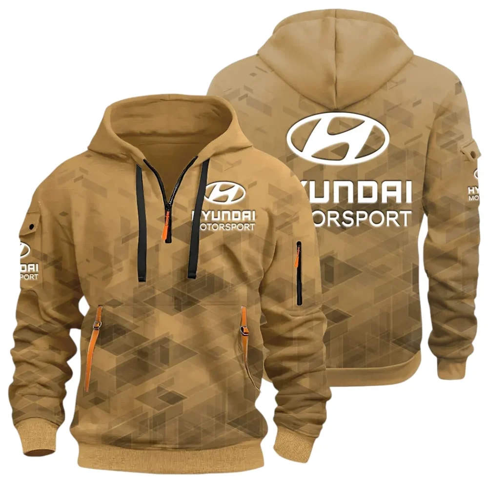 Racing Vibe Hoodie Half Zip 3D Print, Adventure-Ready Streetwear CAR514 - Khaki - Image 3