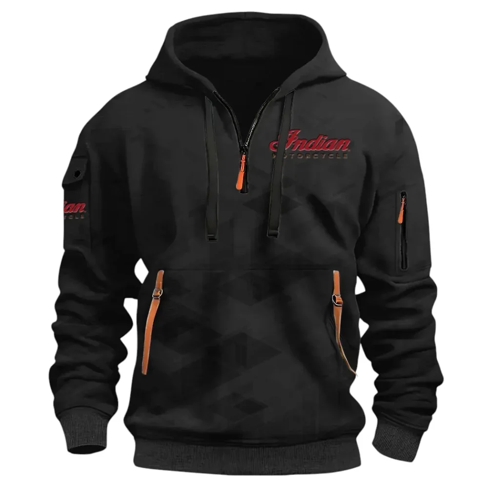 Heritage Bike Hoodie Half Zip 3D Print, Comfortable Daily Wear CAR514 - Black - Image 2