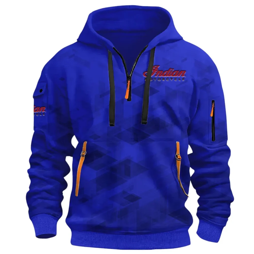 Heritage Bike Hoodie Half Zip 3D Print, Comfortable Daily Wear CAR514 - Blue - Image 2