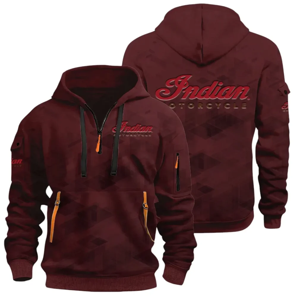 Heritage Bike Hoodie Half Zip 3D Print, Comfortable Daily Wear CAR514 - Dark Red