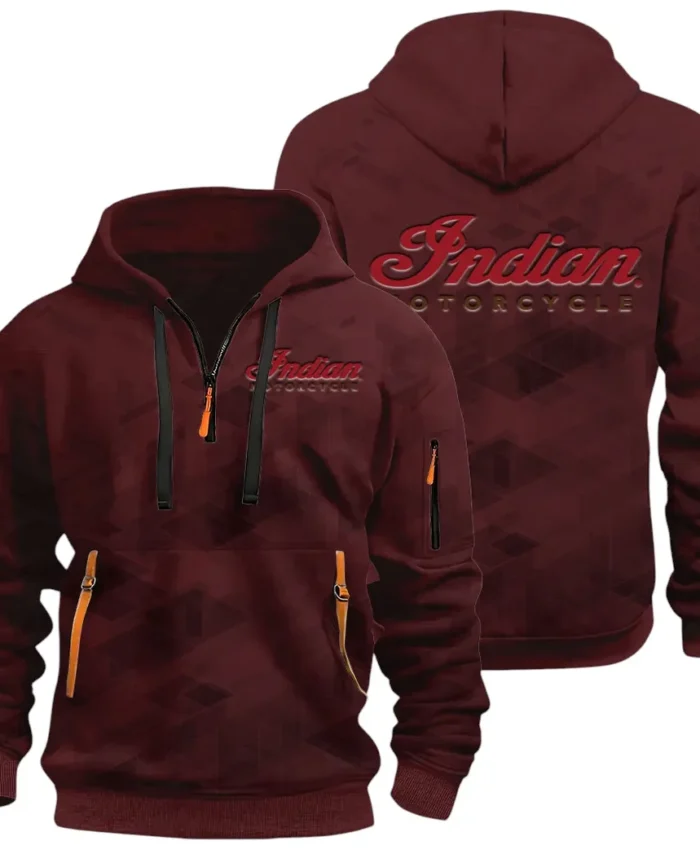 Heritage Bike Hoodie Half Zip 3D Print, Comfortable Daily Wear CAR514 - Dark Red