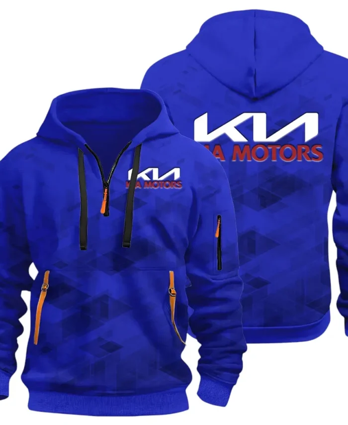 Reliable Automobile Hoodie Half Zip 3D Print, Sporty & Street-Ready Hoodie CAR514 - Blue