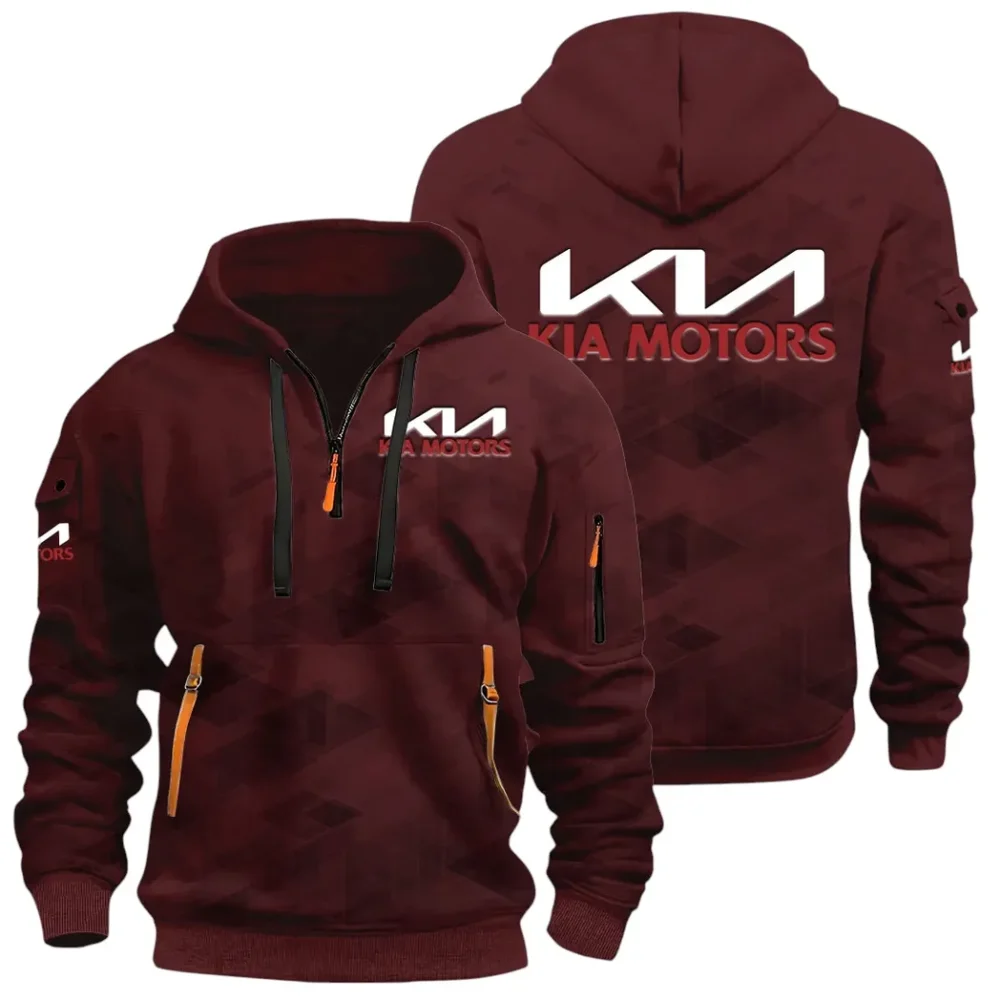 Reliable Automobile Hoodie Half Zip 3D Print, Sporty & Street-Ready Hoodie CAR514 - Dark Red - Image 3