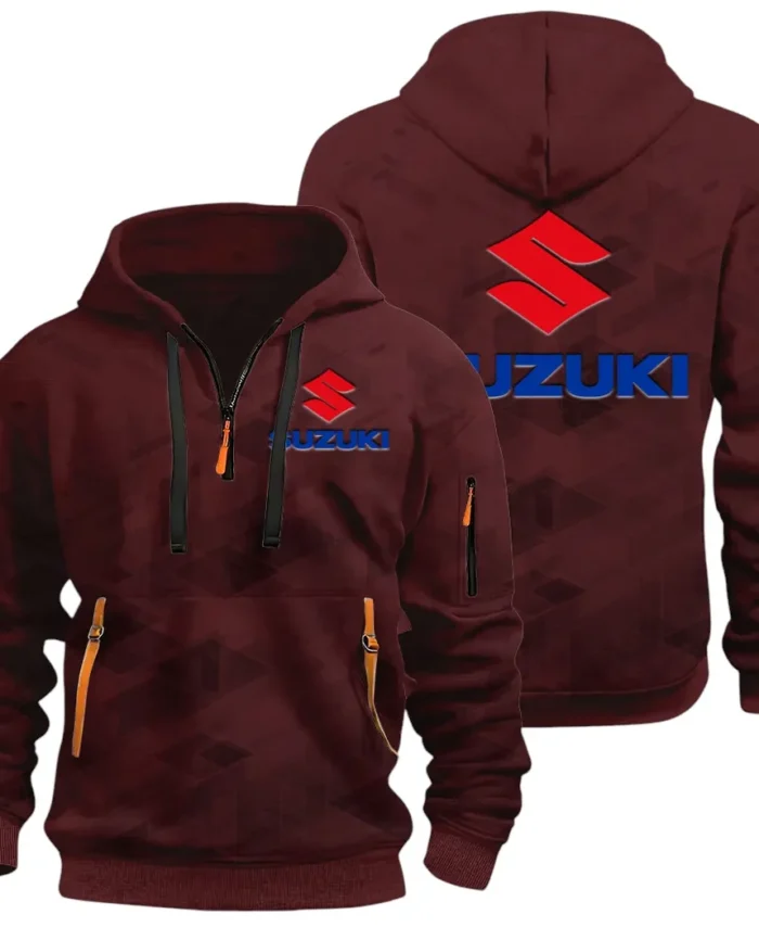 Racing Vibe Hoodie Half Zip 3D Print, Sporty & Casual Everyday Wear Hoodie CAR514 - Dark Red