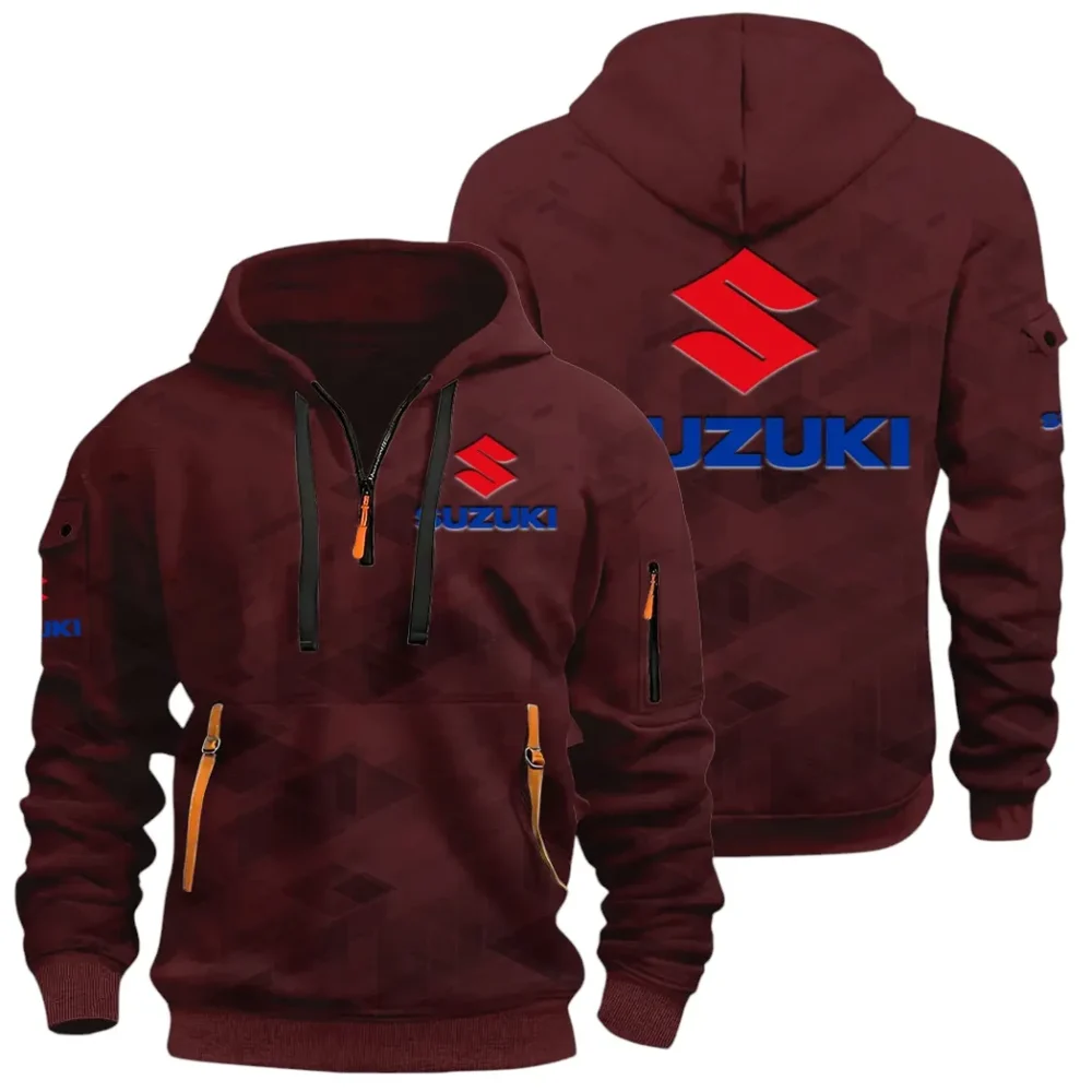 Racing Vibe Hoodie Half Zip 3D Print, Sporty & Casual Everyday Wear Hoodie CAR514 - Dark Red - Image 2