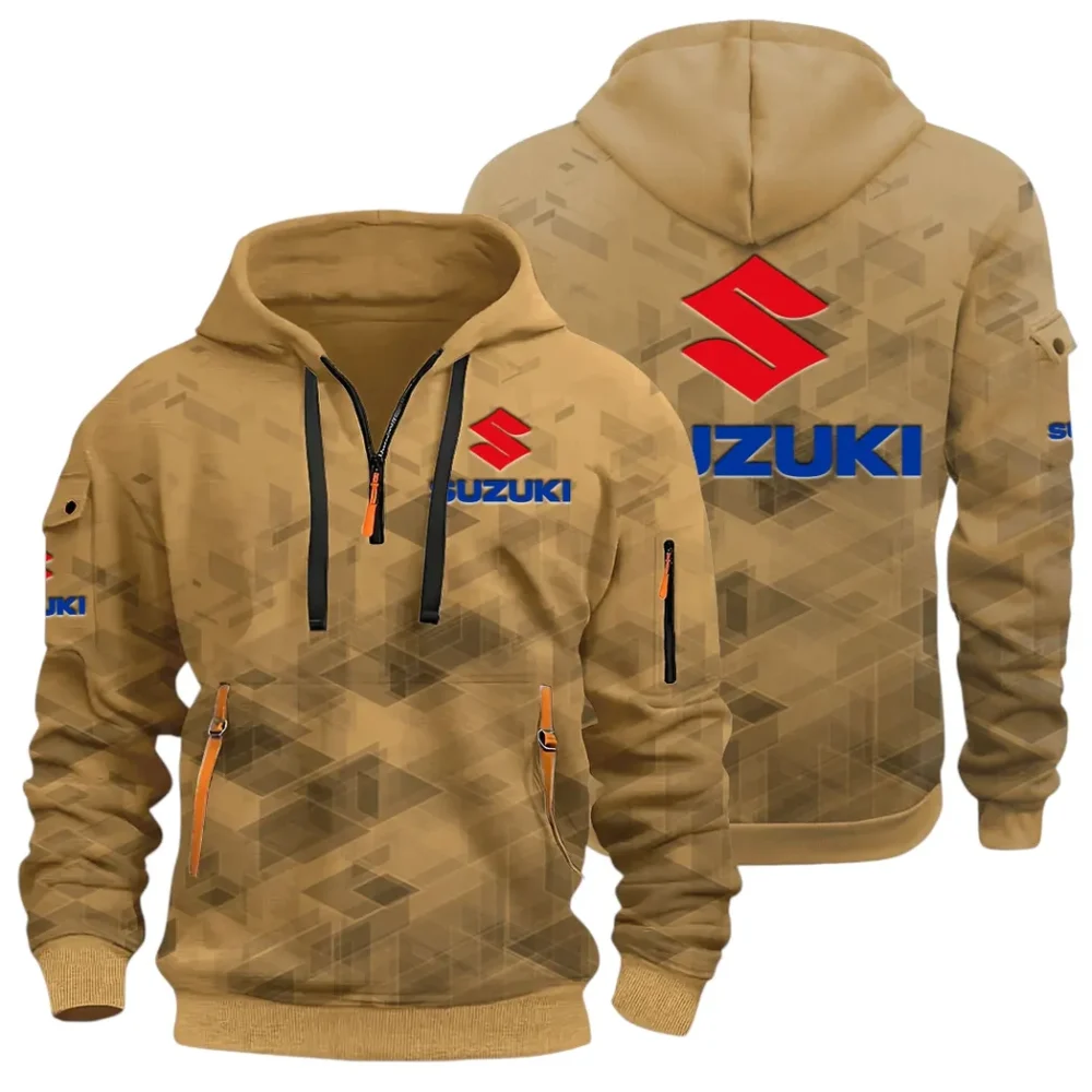 Racing Vibe Hoodie Half Zip 3D Print, Sporty & Casual Everyday Wear Hoodie CAR514 - Khaki - Image 3