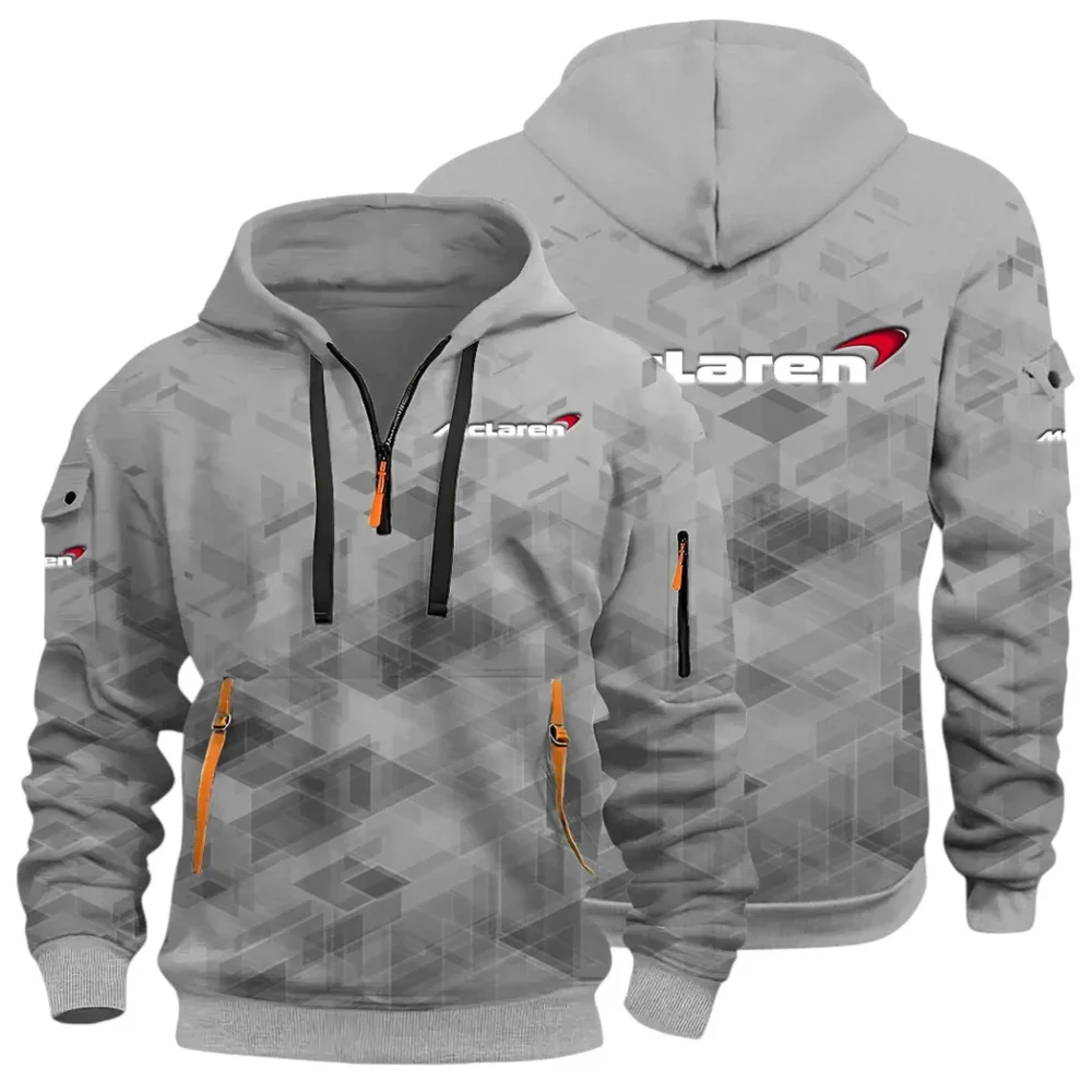 Racing Icon Hoodie Half Zip 3D Print, Sporty Urban Comfort Hoodie CAR514 - Gray