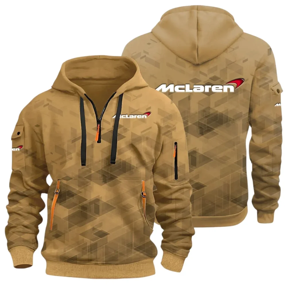 Racing Icon Hoodie Half Zip 3D Print, Sporty Urban Comfort Hoodie CAR514 - Khaki